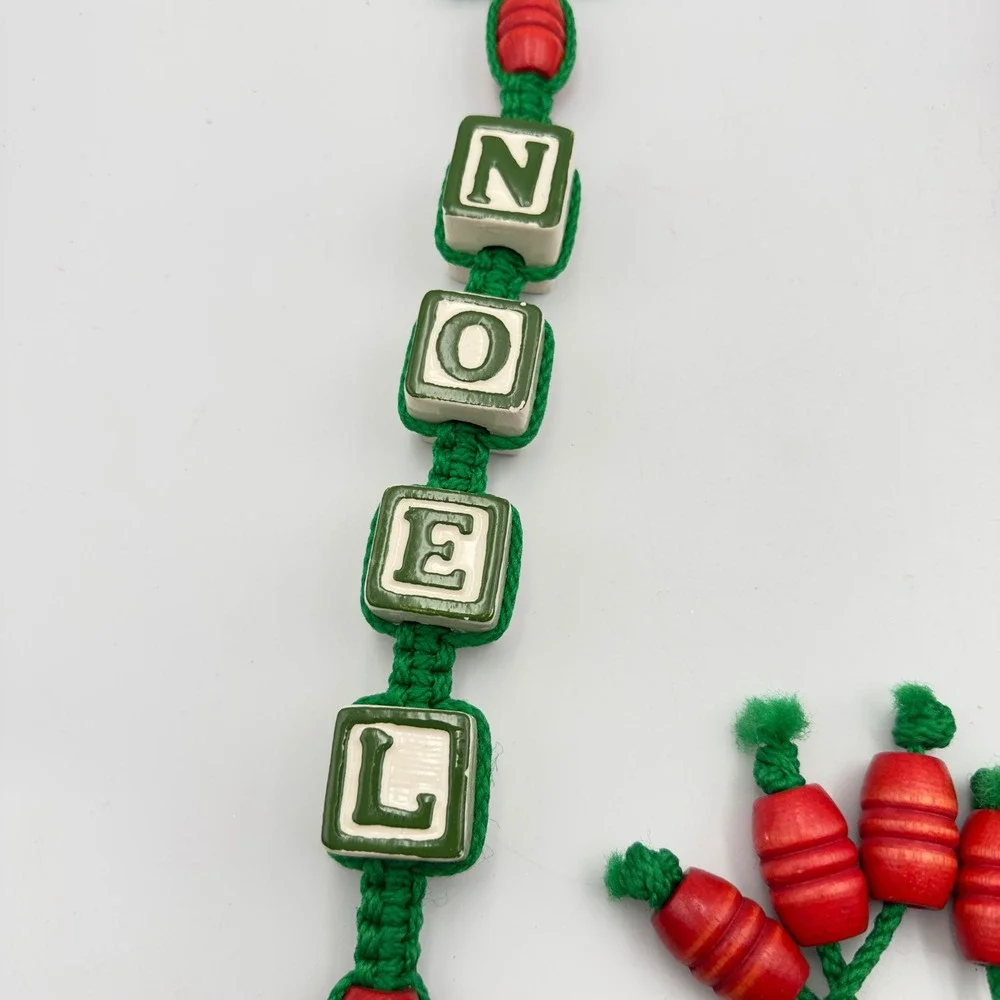 Vintage‎ Macrame Christmas Door Hangers Noel Joy Red Green Jingle Bells Set of 2